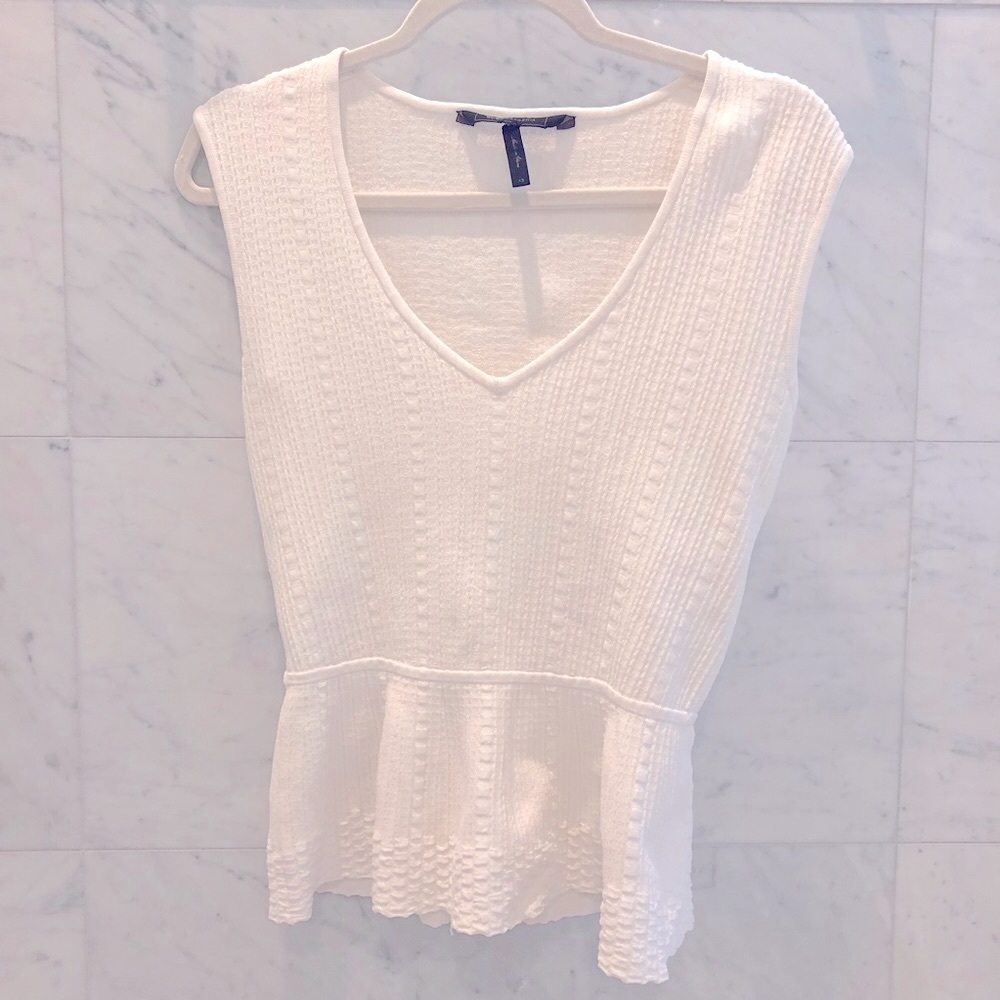 BCBG White Knit Flare Sleeveless Top